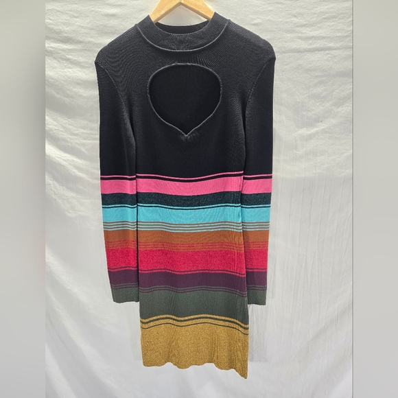 STAUD Women's XL Clara Stripe Cutout Ribbed Long Sleeve Sweater Dress - Picture 3 of 7